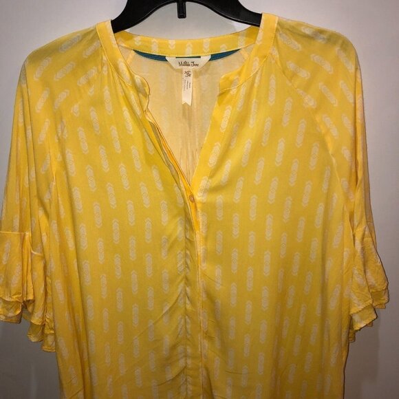 Matilda Jane Womens Medium Yellow Arrows Bell Sleeve Button Front Blouse Size M - Picture 4 of 9